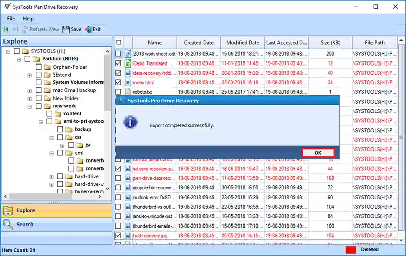 Step 6: Notify you After Completion of the Successful Recovery Deleted Files from USB Flash Drive