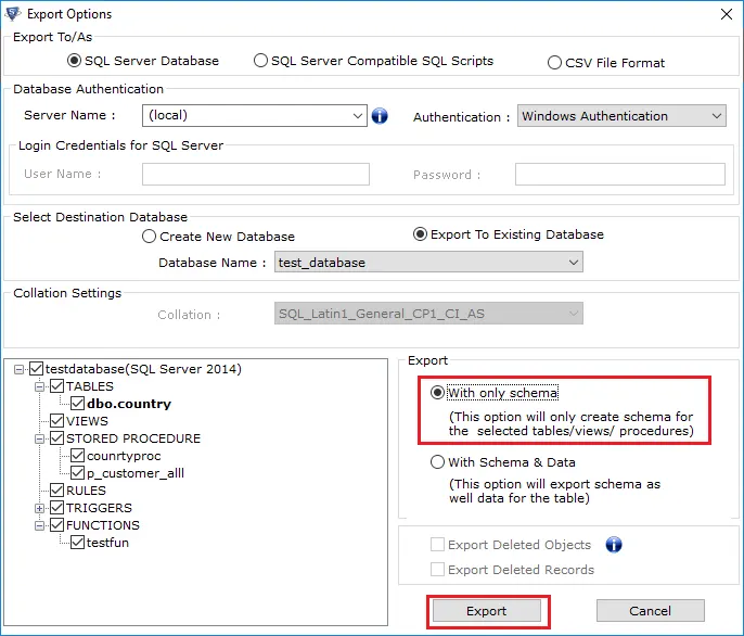 Click export