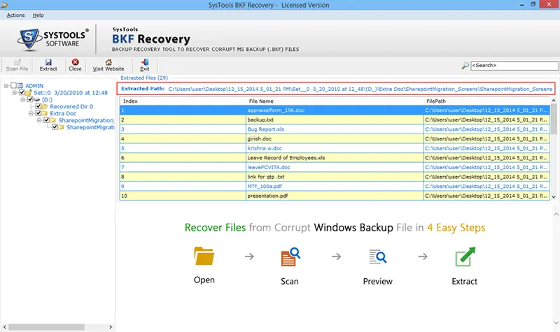 extract bkf file
