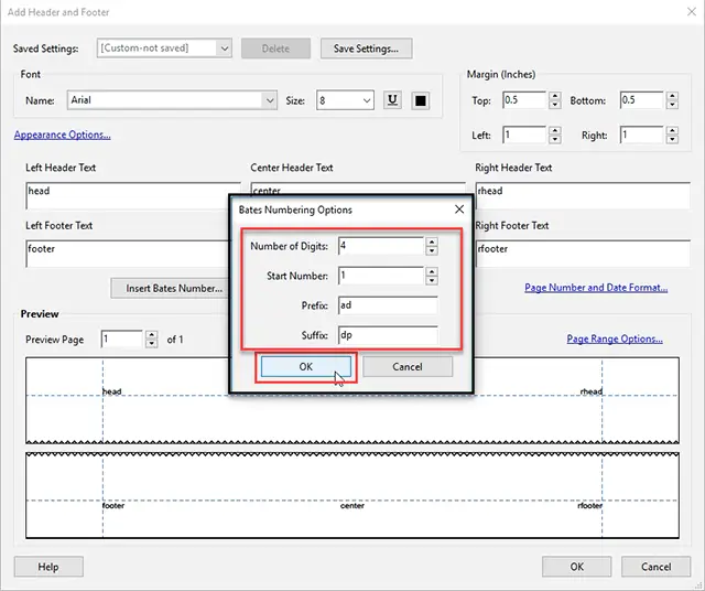 Fill page number details