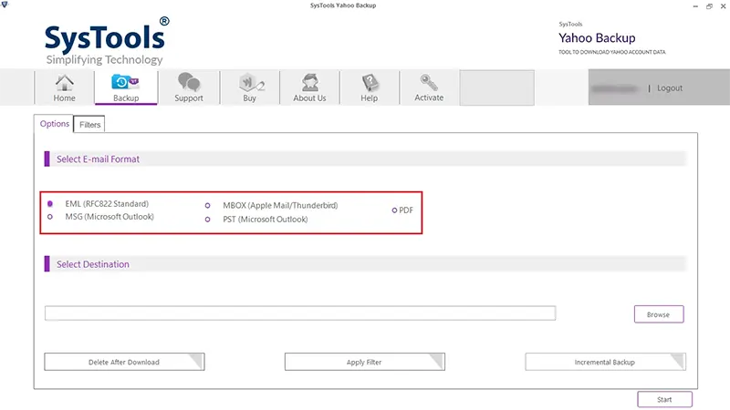 Choose Yahoo Mail Backup File