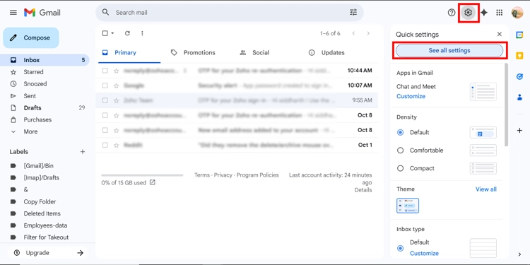 Gmail settings