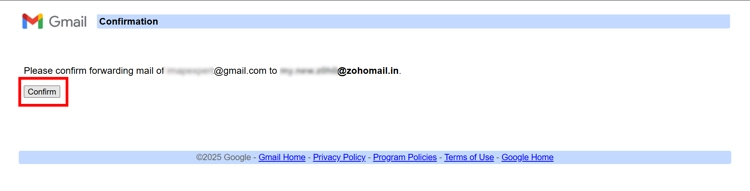Final confirmation button for forwarding