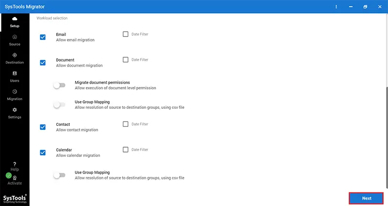category selection