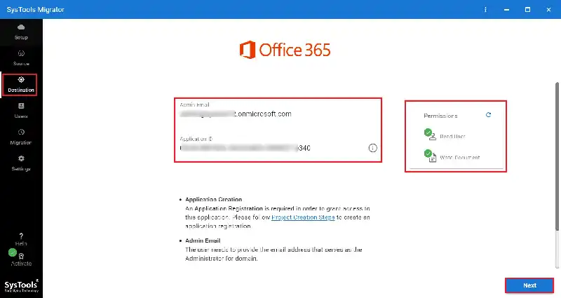 enter details of office 365