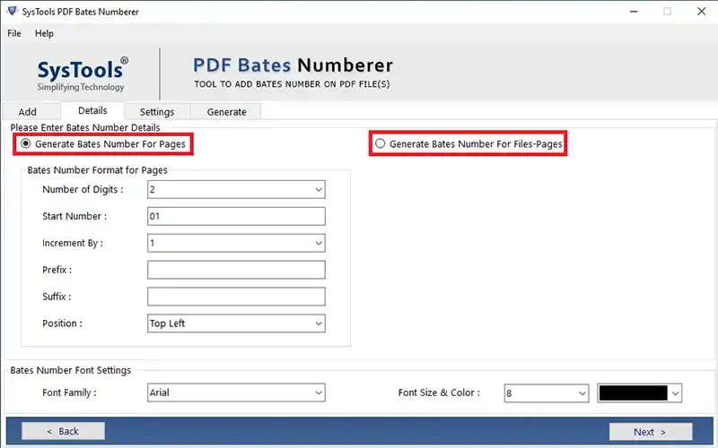 Generate bates number option 