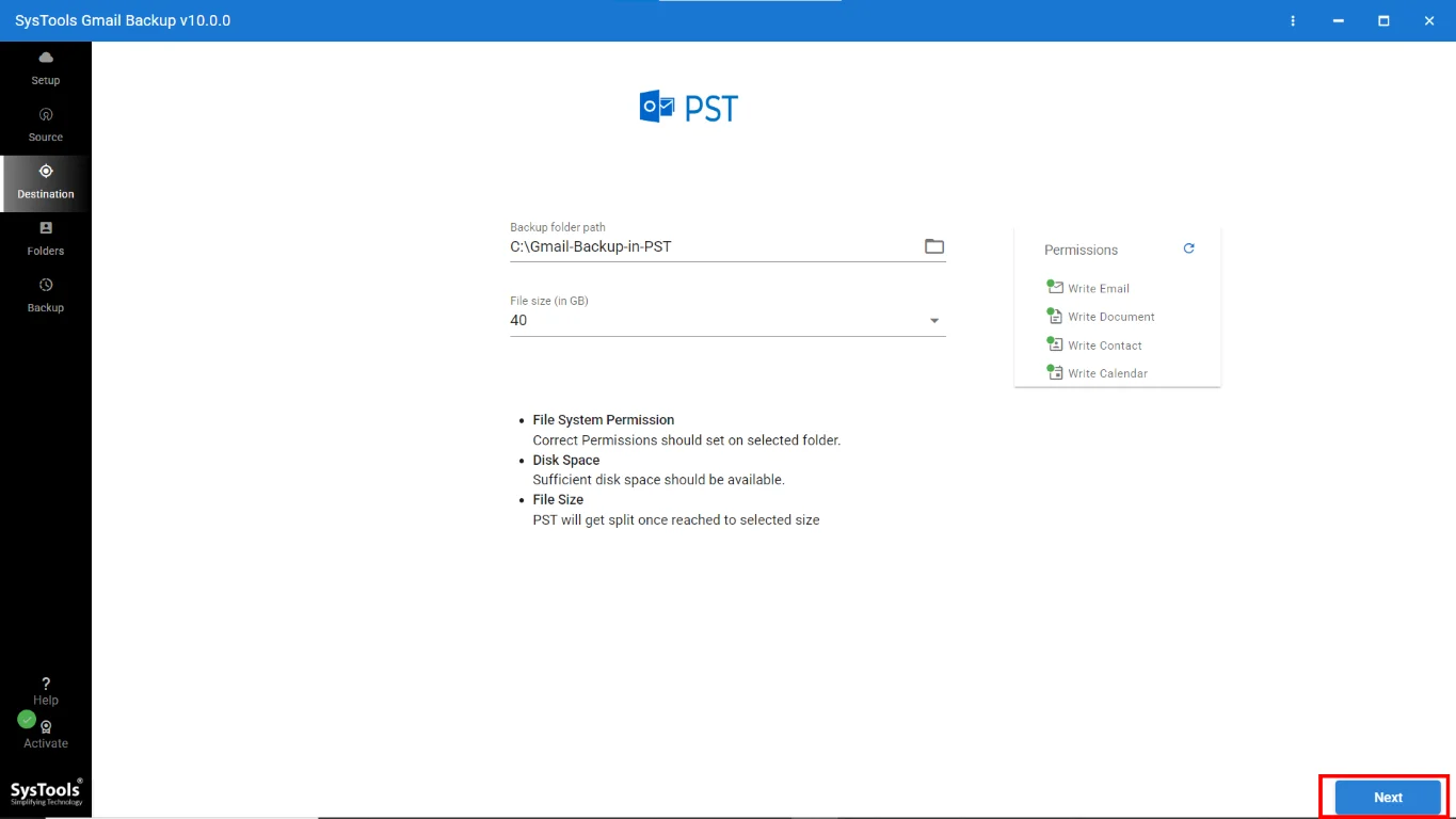 Choose the backup folder path
