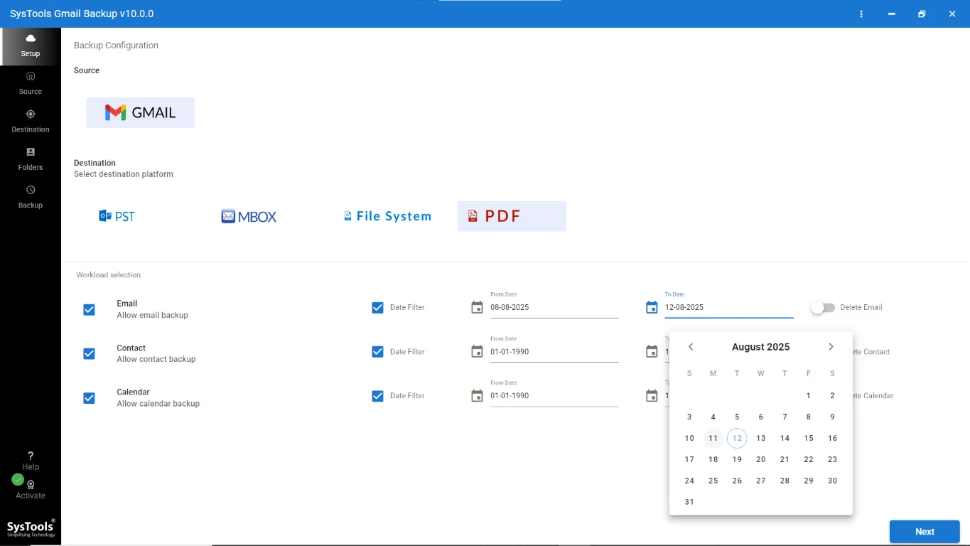 choose workload and filters