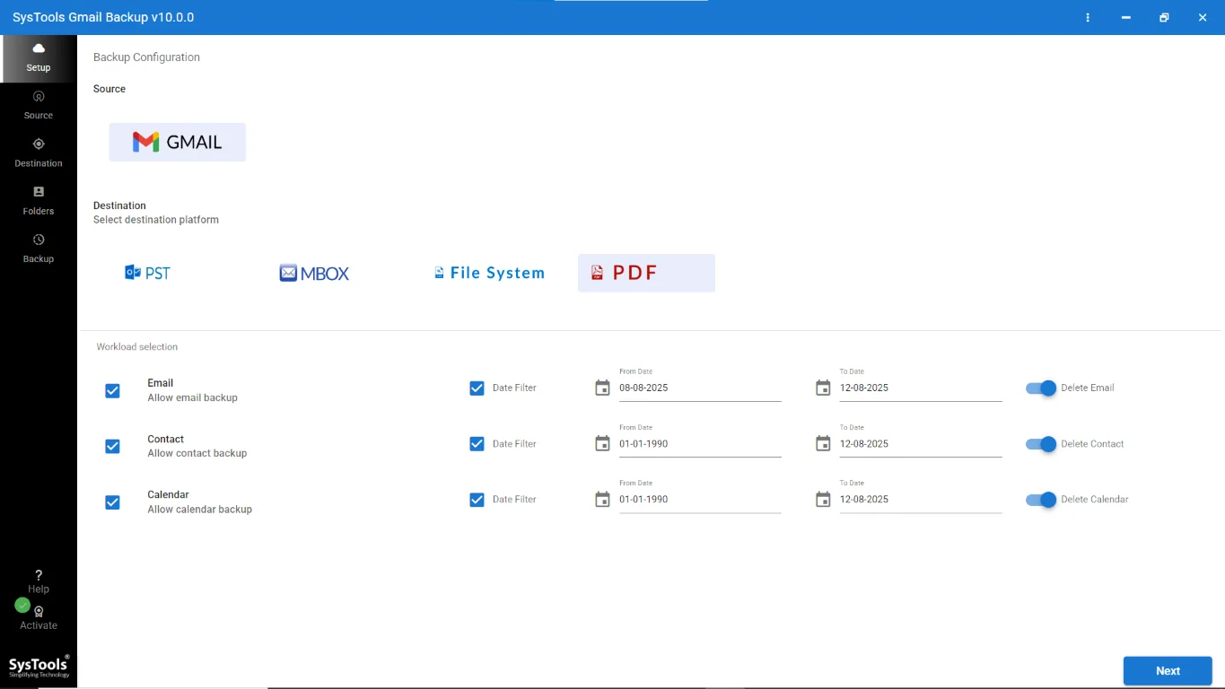 pick the export file type