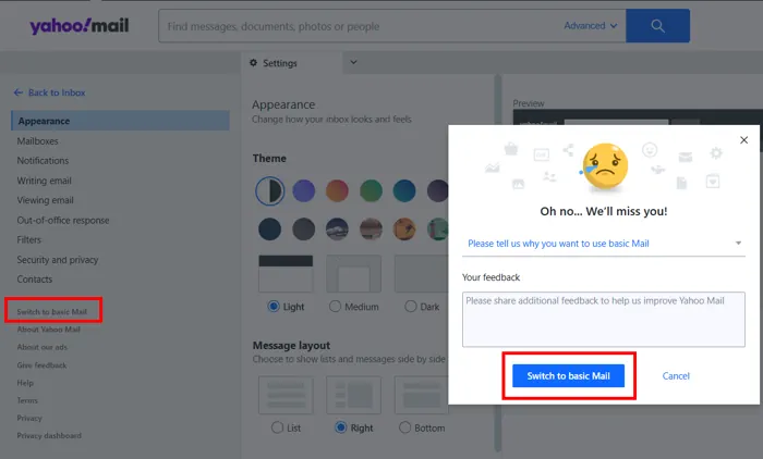 Switch to Basic Yahoo Mail