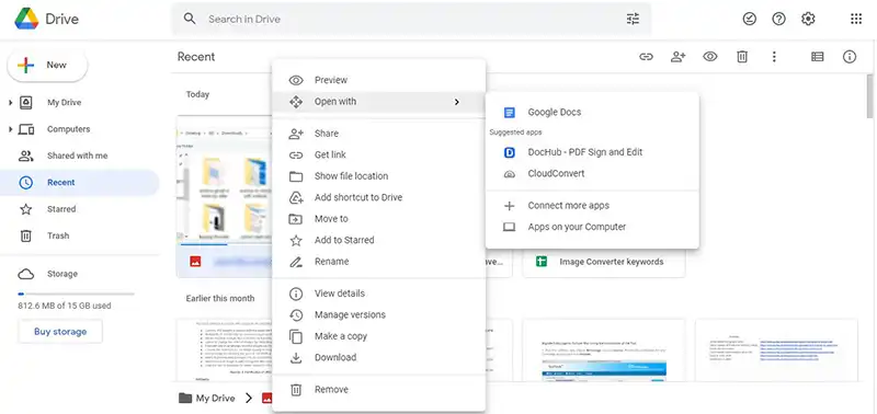Open JPG in Google Docs for TXT conversion