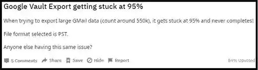 Google Vault export stuck at 95