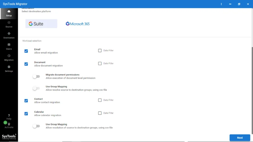 choose workload selection