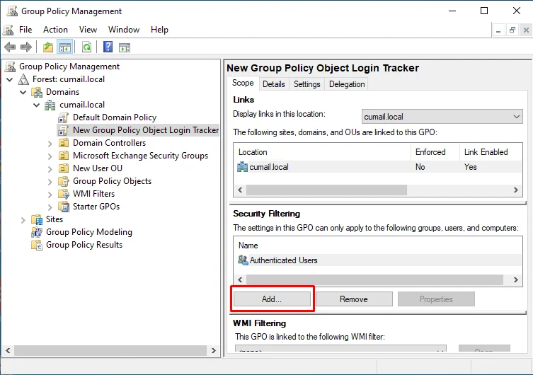 security filtering tab