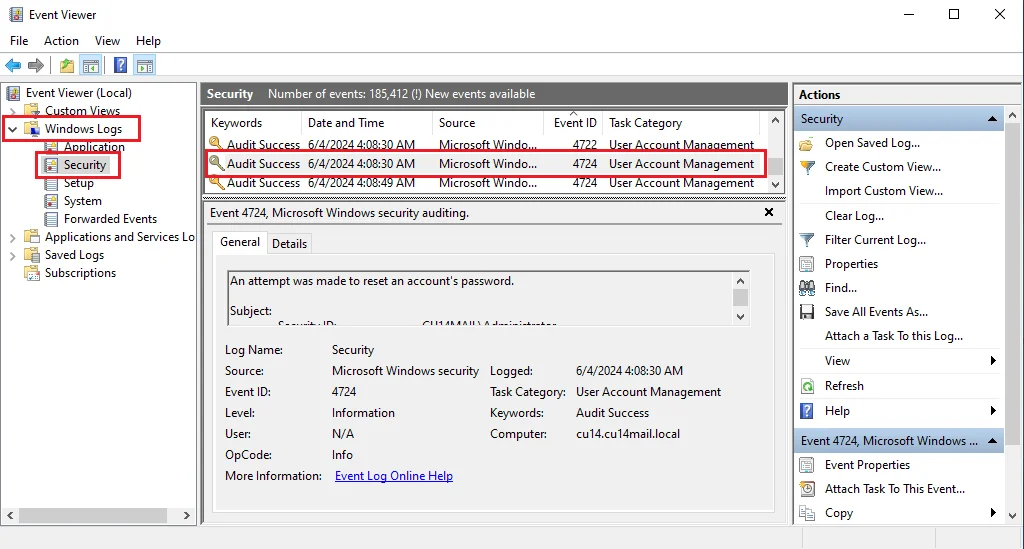See Event Viewer and Check Last Password Change in Active Directory