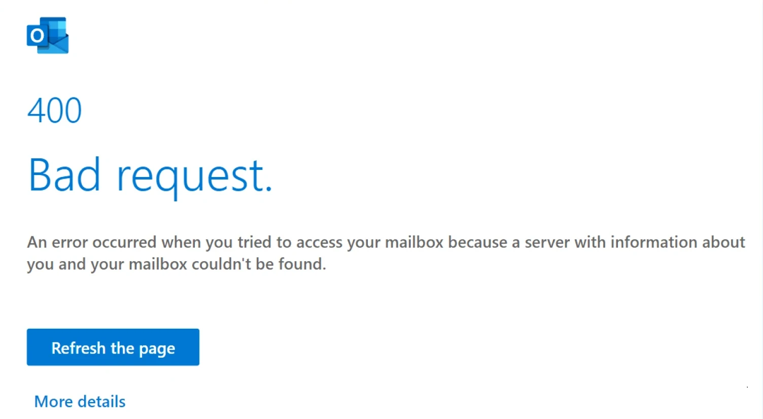 HTTP Error 400 Hotmail