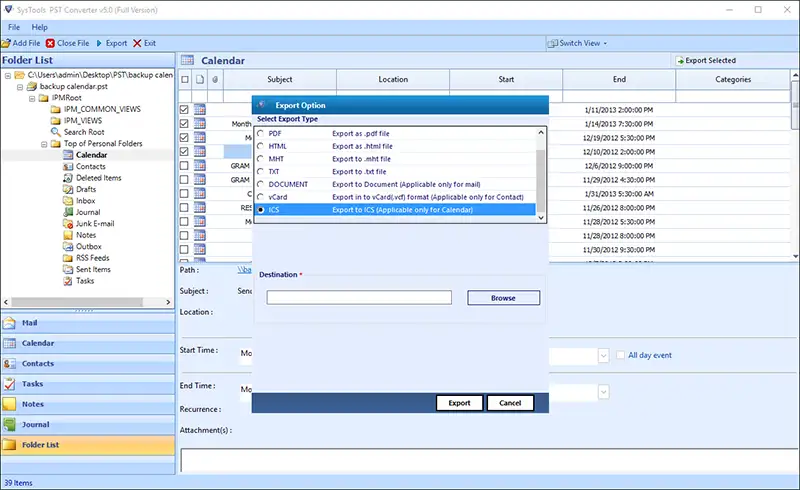 select ics format