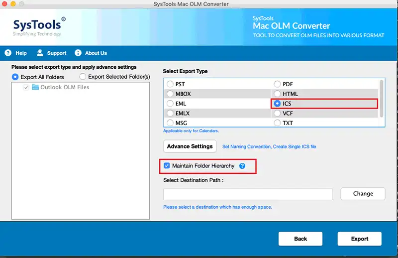 select ics format