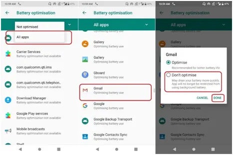 Battery Optimization settings