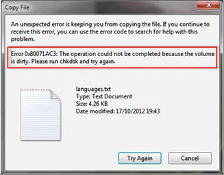 hard drive error messages