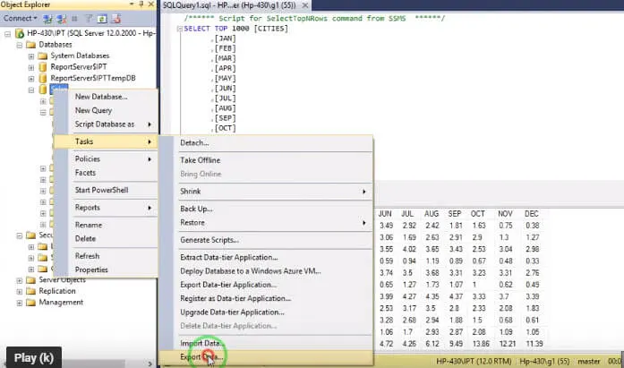 Export Data from MDF to Excel