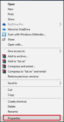 properties option