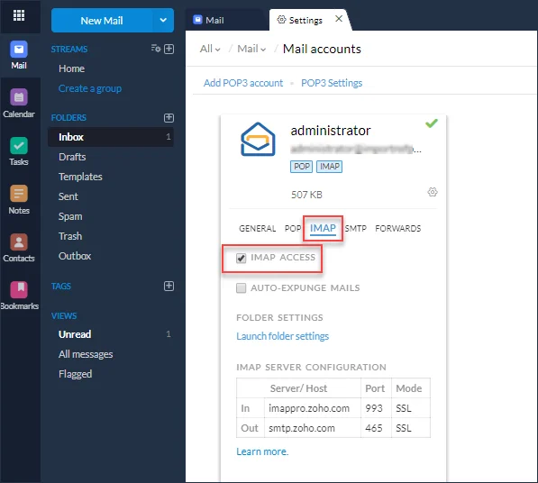 Zoho Enable IMAP Access