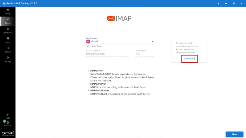 choose your desired imap server