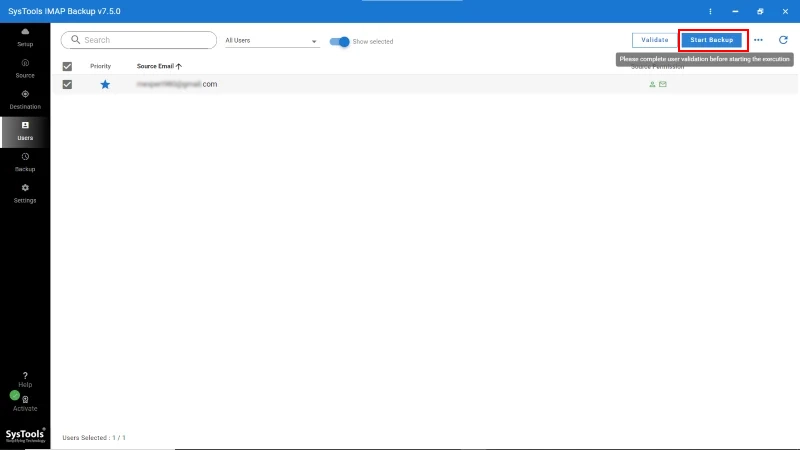 Start IMAP Server Backup