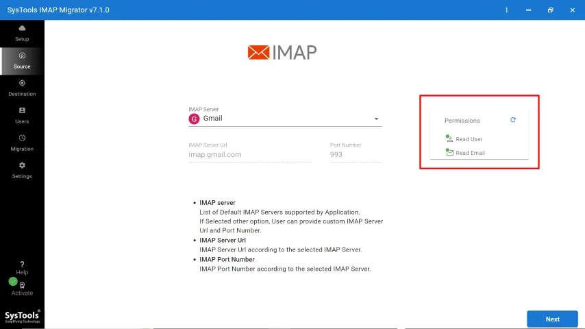 SysTools IMAP Migrator - Source Server Details Validated