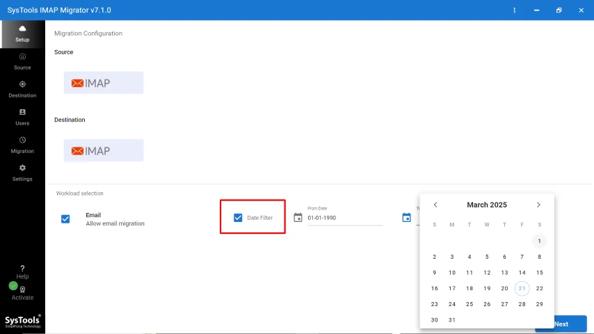 Launch IMAP Server Migration Software