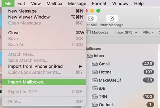 click on import mailboxes