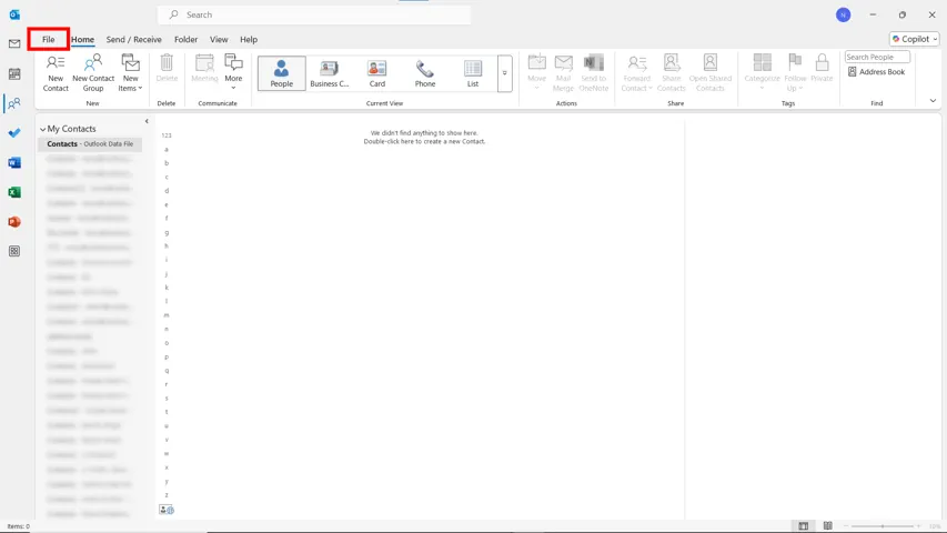 Click on File Import VCF to Office 365