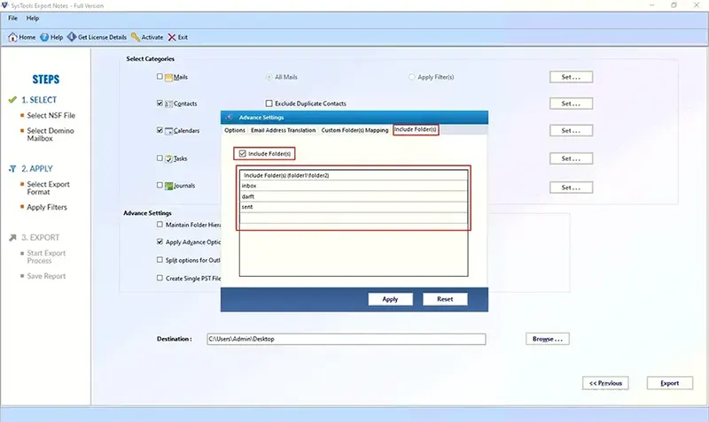 export selective data from NSF database to PST