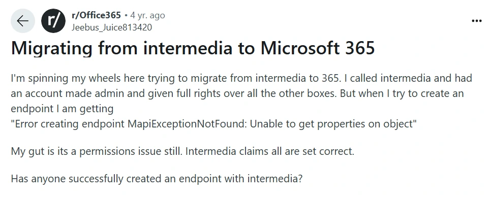 Intermedia emails migration to Office 365