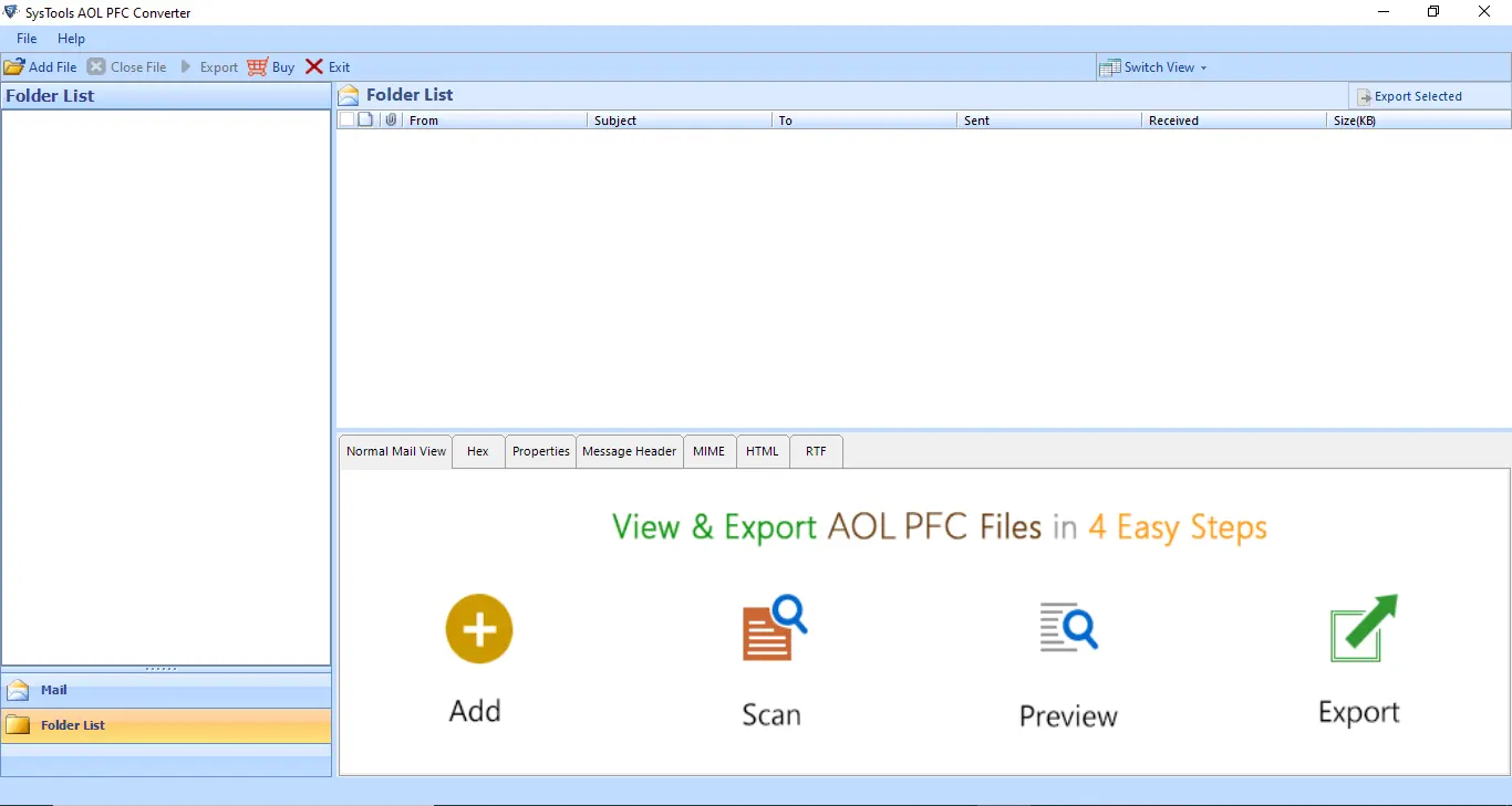 Initial Screen of AOL PFC File Converter