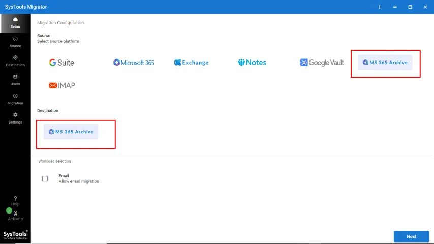 enter source and destination users