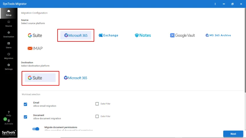 select microsoft 365 and g suite