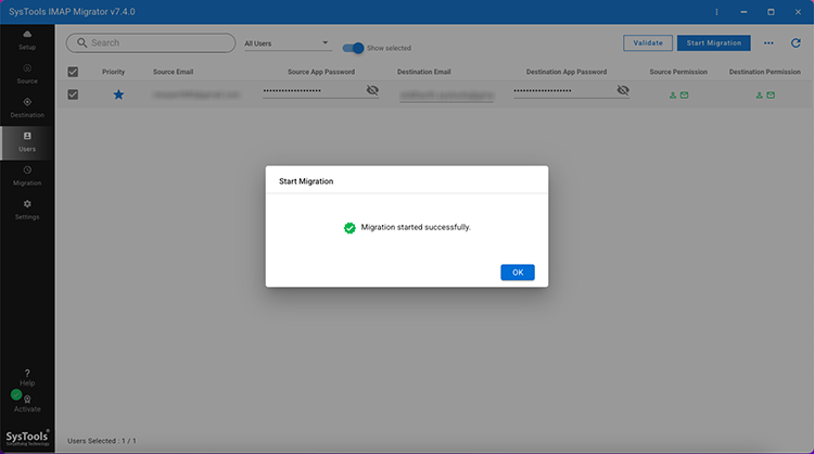 Start IMAP Email Migration