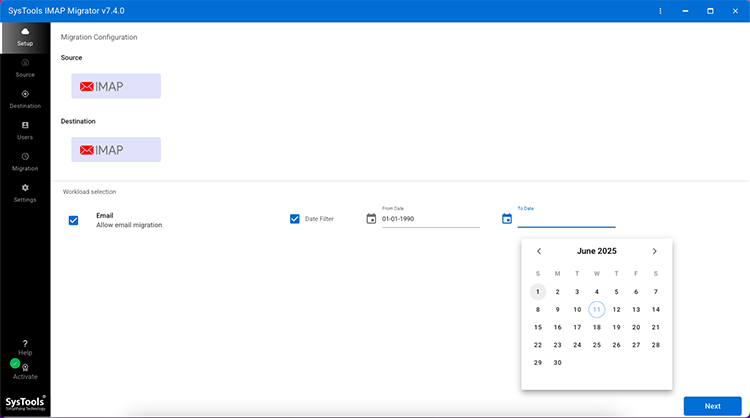 Apply date filter to transfer email