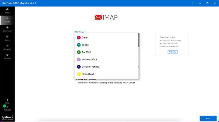 Select source IMAP server