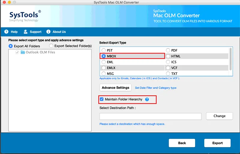 select mbox format