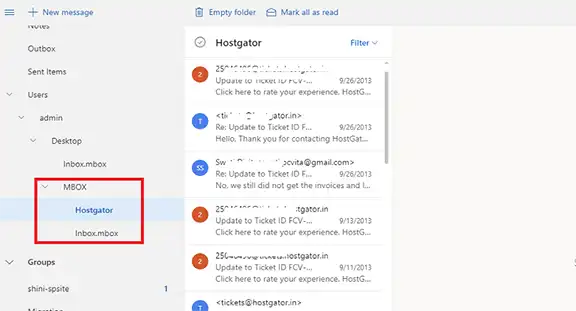 Result in shared mailbox