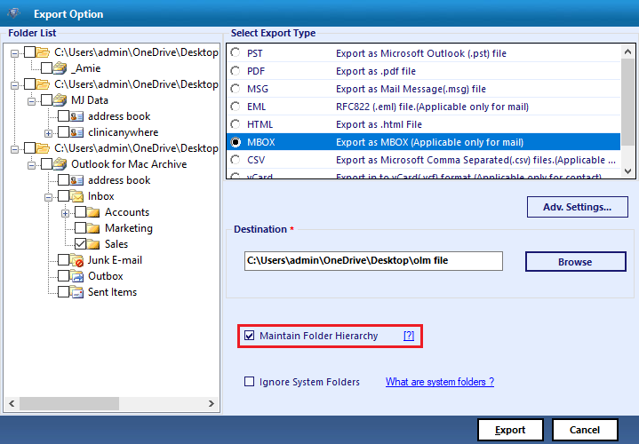 Outlook Mac files to MBOX converter