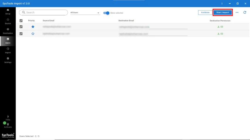Click Start Import Button