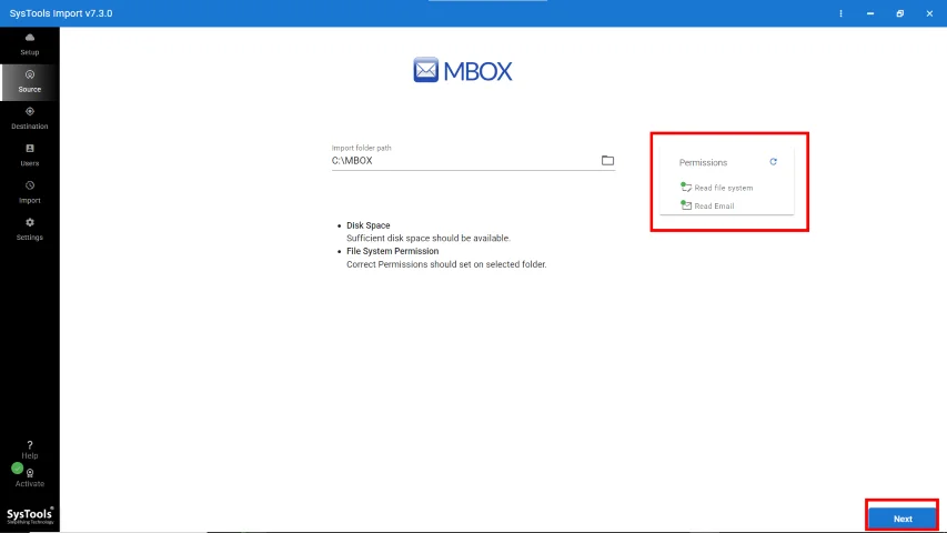 add MBOX files and validate permissions 