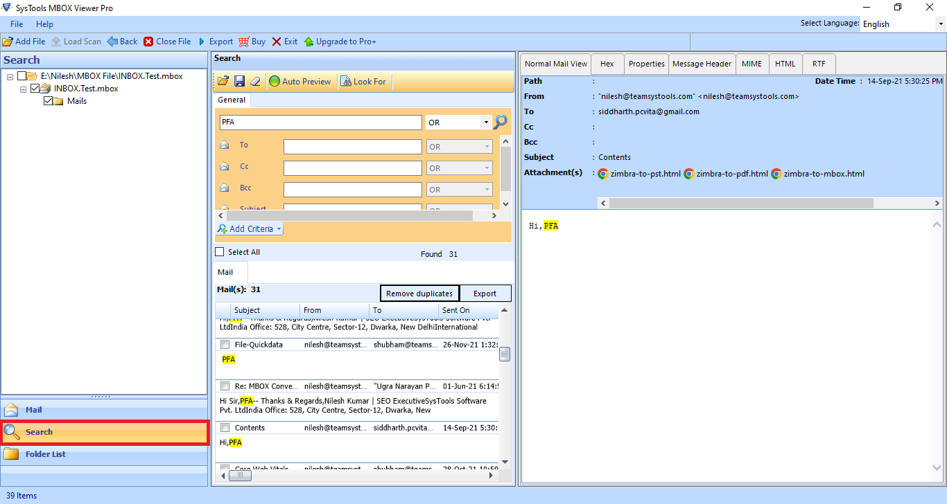 Search Emails and apply filters