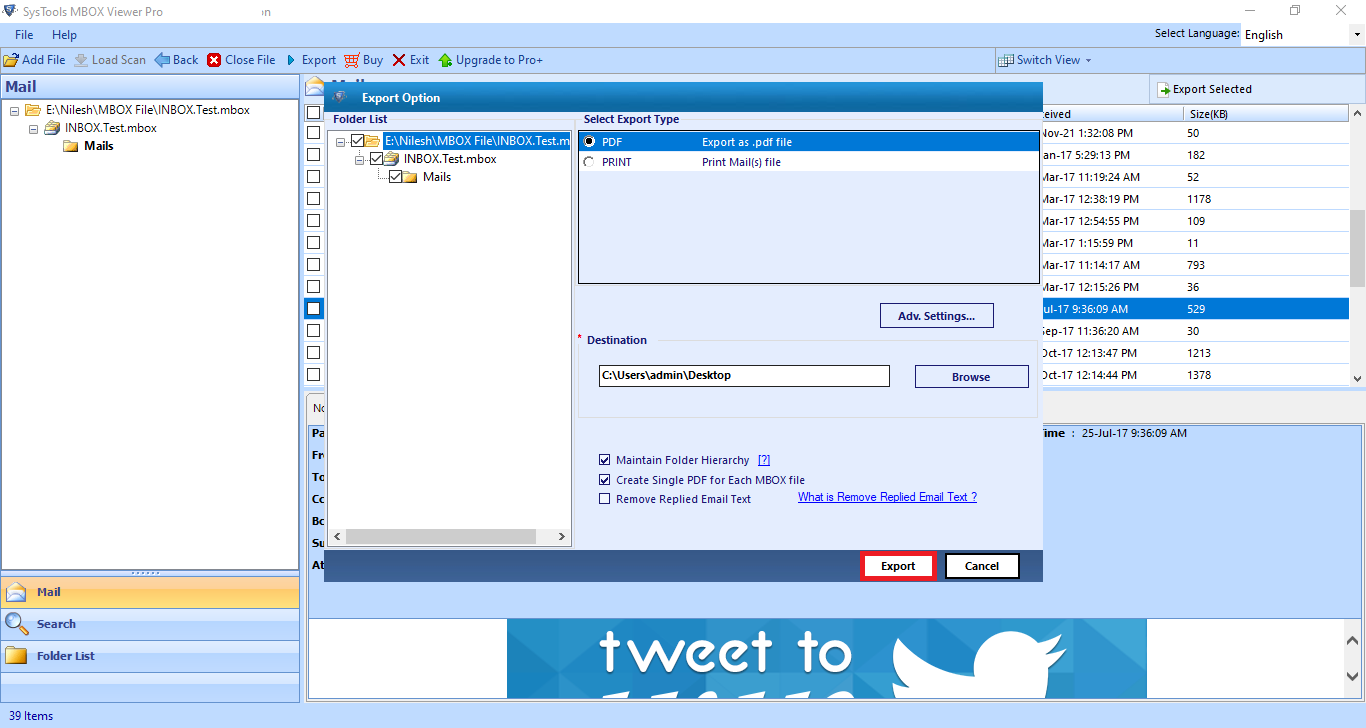 Convert MBOX File to PDF