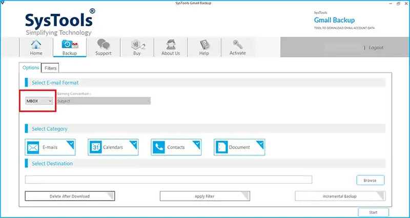click on mbox as file format