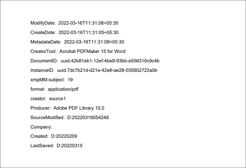 view the extracted metadata